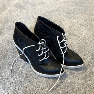 Funky and Fun - Chinese Laundry Croc Textured Lace Tie Booties